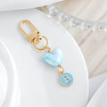 Blue Pearlescent Heart And Round Initial Letter Keychain view 4