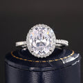 Oversized Oval Clear Solitaire Halo Pave Ring Silver Tone view 2