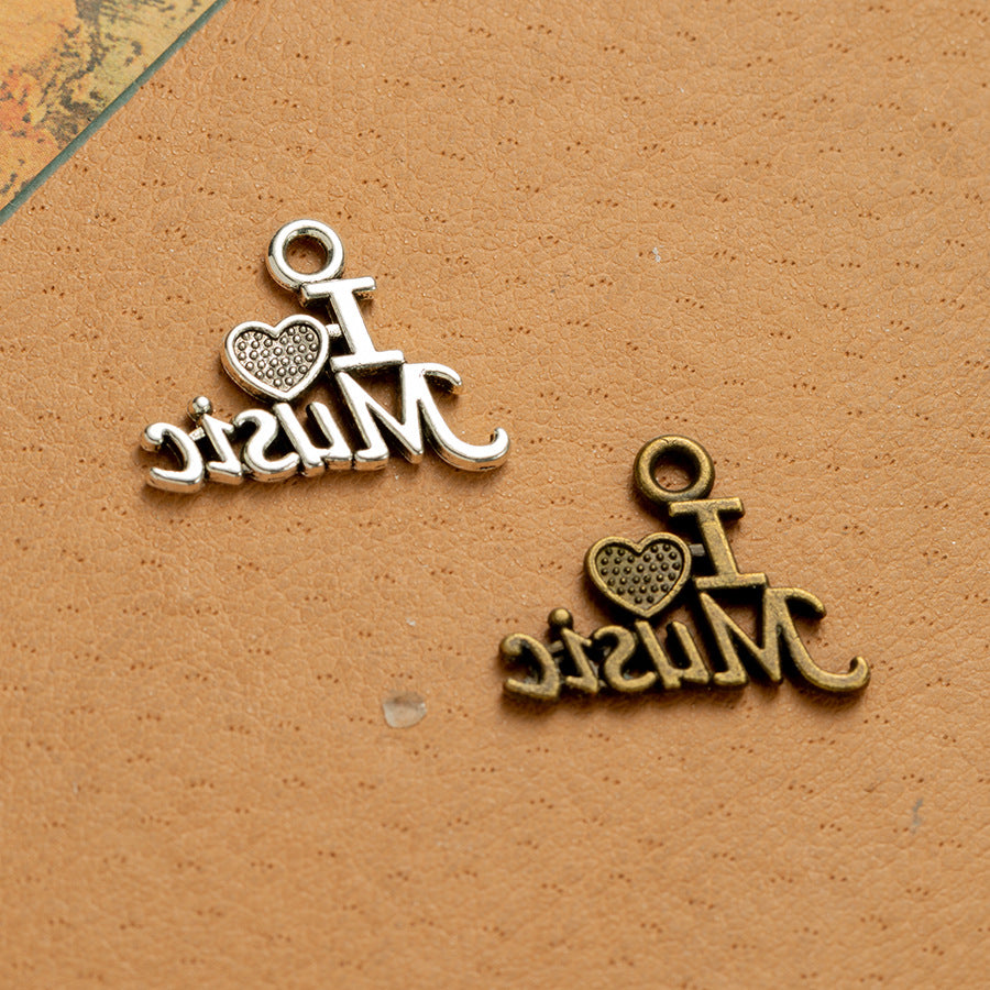 20x15mm Alloy Heart Music Letter Pendant Charm