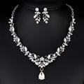 Black Silver Tone Floral Vine Teardrop Crystal Two Designs Metal Necklace and Earring Set view 6