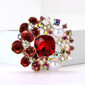Crystal and Pearl Double Flower Brooch in Four Colors view 2