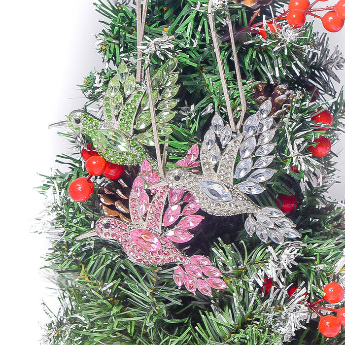 Rhinestone Hummingbird Hanging Ornament Pink Clear Green