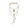 Gold Tone Shell Pendant Pearl Three Necklace Set Statement Jewelry view 5