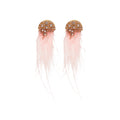 Pink and White Feather Crystal Tassel Stud Earrings view 5