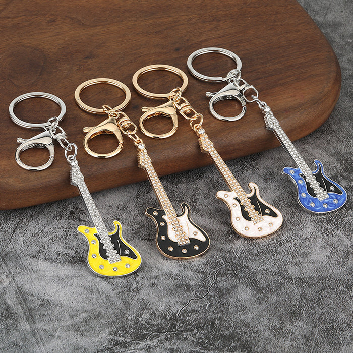 Mini Electric Guitar Metal Keychain Gift Bag Charm Pendant