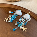 Blue Bead Starfish Shell Tassel Earring and Necklace Pieces view 7