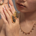 Gold Teardrop Wood Grain Stone Ring Bold Dome Band Size Seven view 4