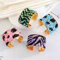 Gold Tone Seed Bead Animal Pattern Wide Cuff Bracelets in Six Designs view 1