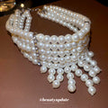 Layered Pearl Fringe Choker Statement Necklace For Women view 2