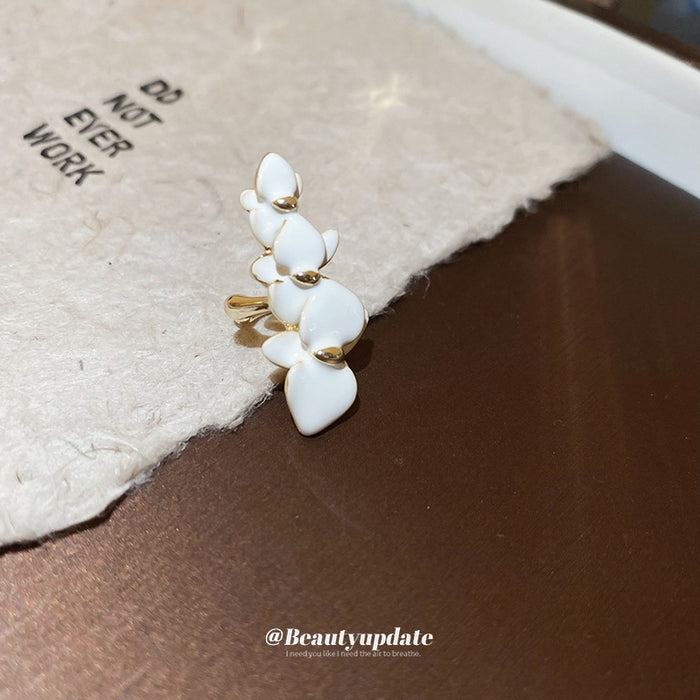 White Orchid Ear Cuff with Gold Tone Floral Details