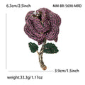 Crystal Rose Stem Brooch with Green Leaves Decorative Metal Pin view 4