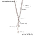Steel Multi-Strand Snake Chain Lariat Necklace Pearl Ball Drops view 6