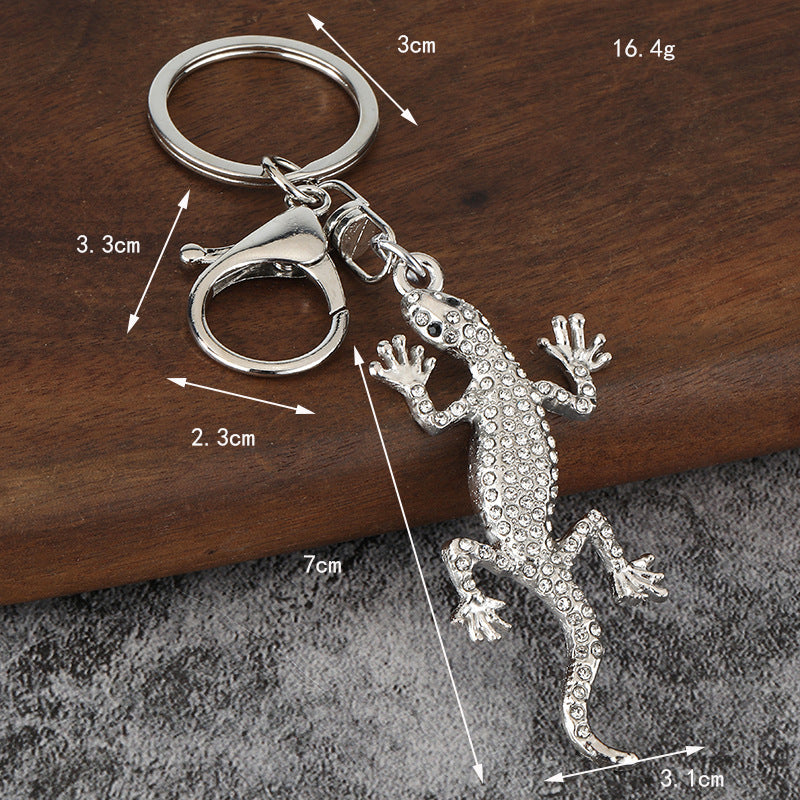 Rhinestone Gecko Alloy Keychain Car Bag Charm Pendant