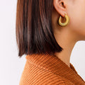 Gold Ribbed Threaded Disc Hinge Hoop Earrings Pair view 1