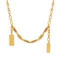 Gold Geometric Link Necklace With Dual Text Bar Pendants view 5