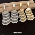 Layered Chain Curtain Tassel Stud Earrings With Decorative Metal Details view 3