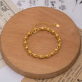 Gold Solid Bead Bracelet Knurled Smooth Balls Heart Tag view 2