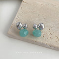 Silver Organic Double Bead Aqua Faceted Drop Earrings view 4