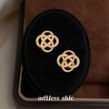 Gold Interlocking Knot Pave Crystal Geometric Stud Earrings view 4