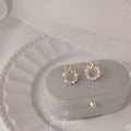 Gold Bow Open Circle Pearl and CZ Stud Earrings Pair view 3