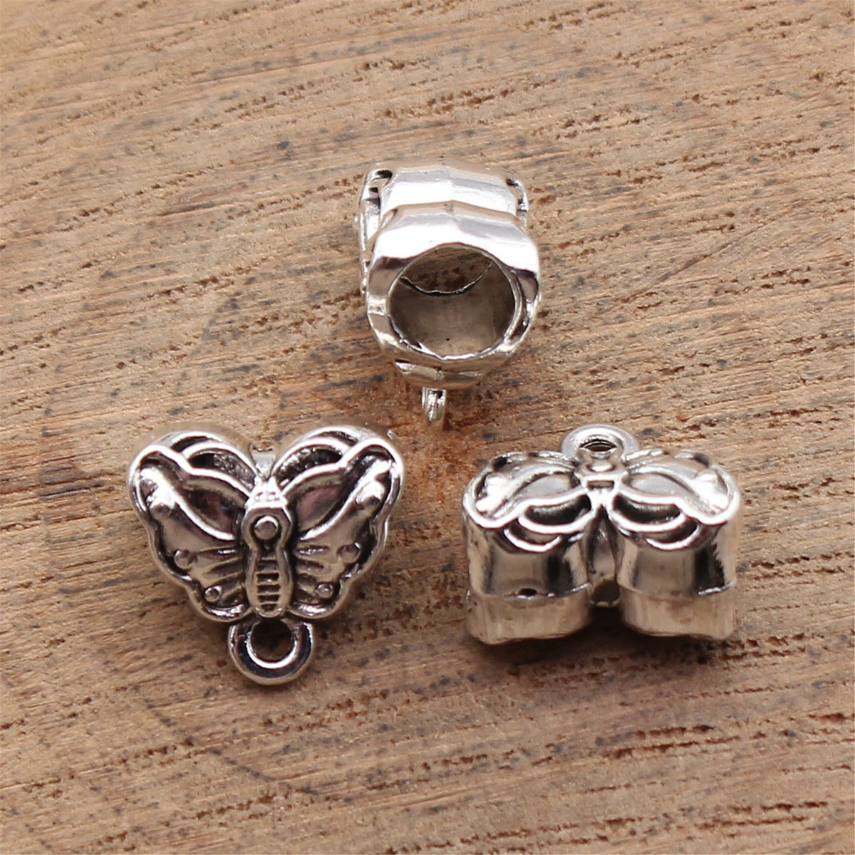 11x11x7.5mm 1.3g Antique Silver Zinc Alloy Double Sided Butterfly Through Hole Beads for DIY Jewelry Making