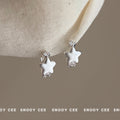 Silver Tone Brushed White Star And Clear Stone Huggie Earrings view 1
