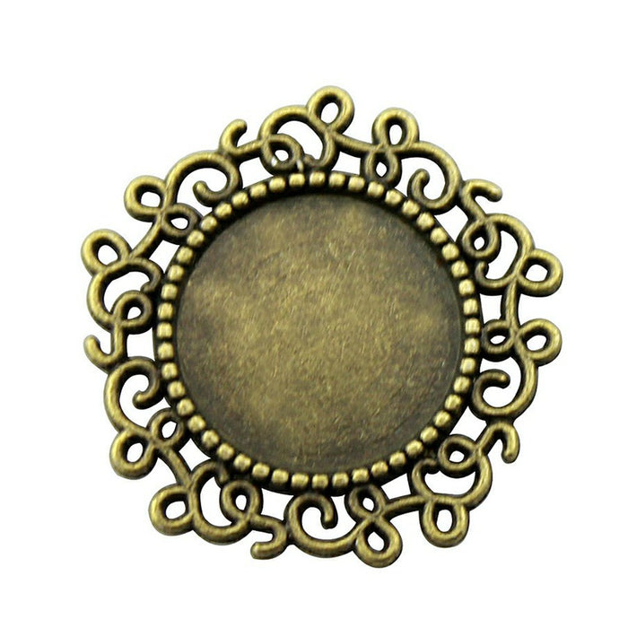 Scrollwork Round Cabochon Connector Tray in Antique Silver and Antique Bronze Metal Finish