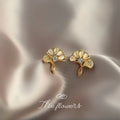 Gold Tone White Ginkgo Leaf And Clear Stone Stud Earrings view 3