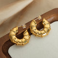 C-Shape Bamboo Segment Hoop Earrings Gold Steel Tone view 3