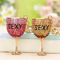 Crystal Wine Glass Keychains in Fuchsia and Champagne Gold Finishes view 2