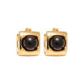 Pair of Metal Tone Gold Tone Square Brown Cabochon Hoop Earrings view 5