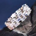Silver-Tone Baguette Link Eternity Band Ring with Clear Stone Details view 5