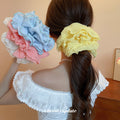 Yellow Oversized Crinkle Fabric Ruffle Scrunchie With Extra Colors view 2