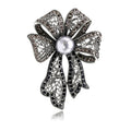 Black Silver Tone Ribbon Bow Metal Brooch Pin for Jackets and Lapels view 1
