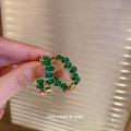Green Crystal Open Hoop Earrings Polished Metal Jewelry view 3