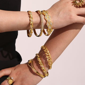 Stainless Steel Zircon Clasp Bangles Twist Lattice Chain Styles