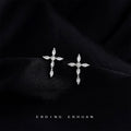 Silver Tone Clear Stone Cross Stud Earrings For Women view 4