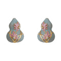 Blue Gray Gourd Shape And Pink Lotus Flower Stud Earrings view 5