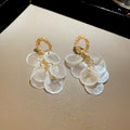 Gold Circle Stud Earrings With White Shell Disc Cascades view 6