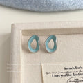 Light Blue Open Irregular Enamel Stud Earrings Silver Rim view 3