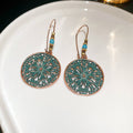 Green Patina Openwork Floral Disc Statement Hook Earrings view 6