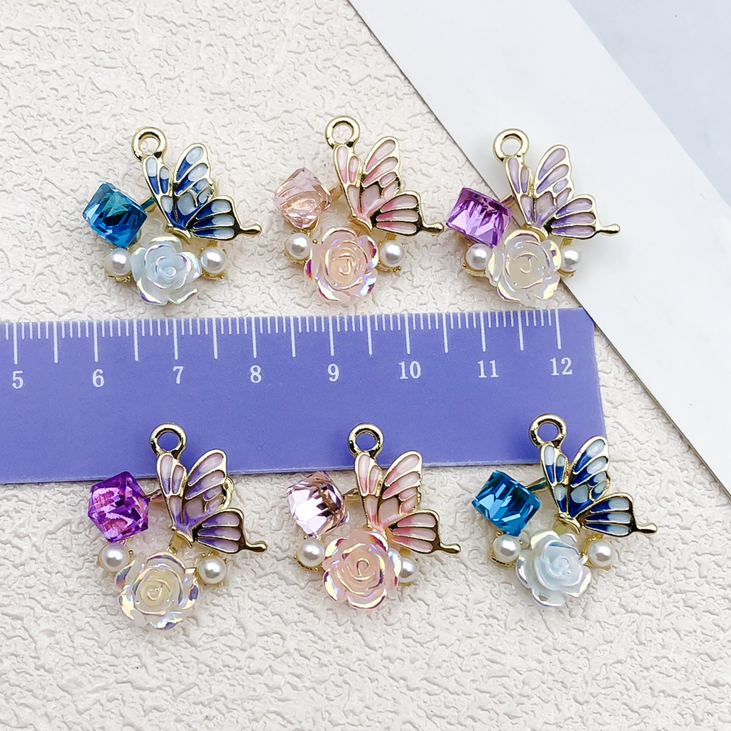 Pearl Rhinestone Zinc Alloy Butterfly Charm Pendant for DIY Necklace Bracelet Earrings