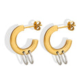 Two Tone C Hoop Earrings Double Ring Drops Gold Steel view 5
