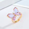 Gold Tone Butterfly Crystal Adjustable Open Rings in Ten Colors view 4