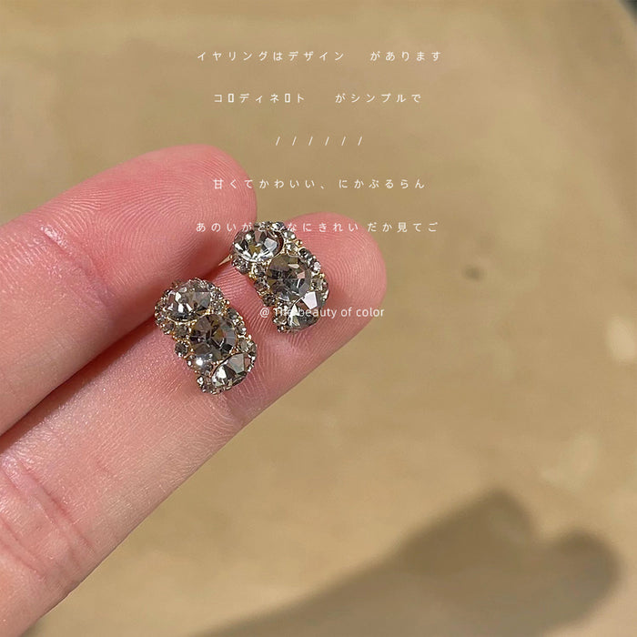 Silver Tone Three Smoke Gray Faceted Stone Drop Stud Earrings