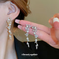 Silver And Gold Tone Floral Pearl Drop Earrings With Leaf Fringe view 2
