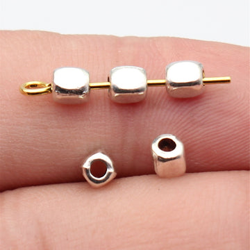 Polished Silver Tone Cube Spacer Bead With Small Hole