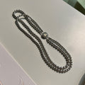 Silver Double Strand Pearl Bead Necklace Square Halo Clasp view 2