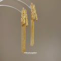 Metal Wheat Spray Chain Tassel Earrings In Silver Tone view 3