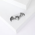 Black Crystal Bat Brooch With Faceted Green Heart Center view 4